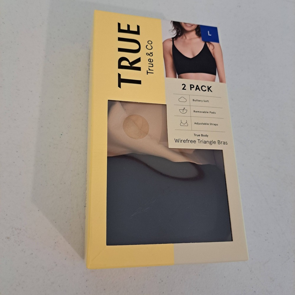 True & Co Womens Bras L Black/Beige Wirefree 2pk 1860-350